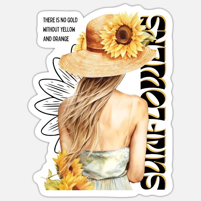 Sonnenblumen-Mädchen - Sticker Größe S (10 x 10 cm) - Mattweiß