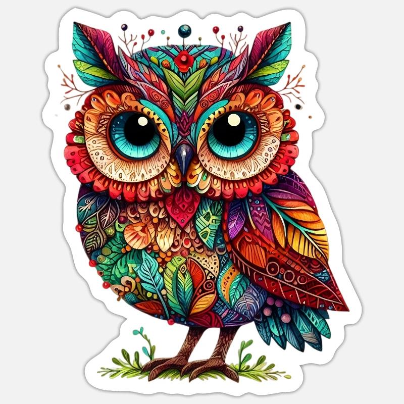 Hibou - Sticker taille S (10 x 10 cm) - blanc mat