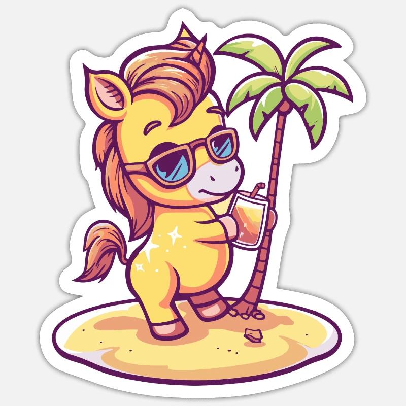 Pferd Sommer Strand Comic Sticker Größe S (10 x 10 cm)