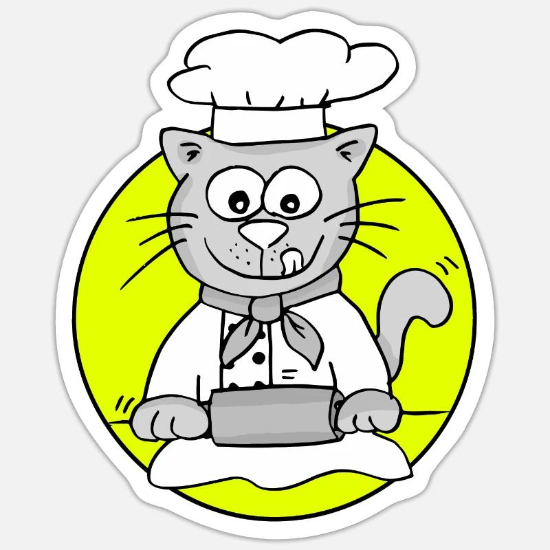 Retro Bäcker-Katze - Beruf Bäcker - Sticker Größe S (10 x 10 cm) - Mattweiß