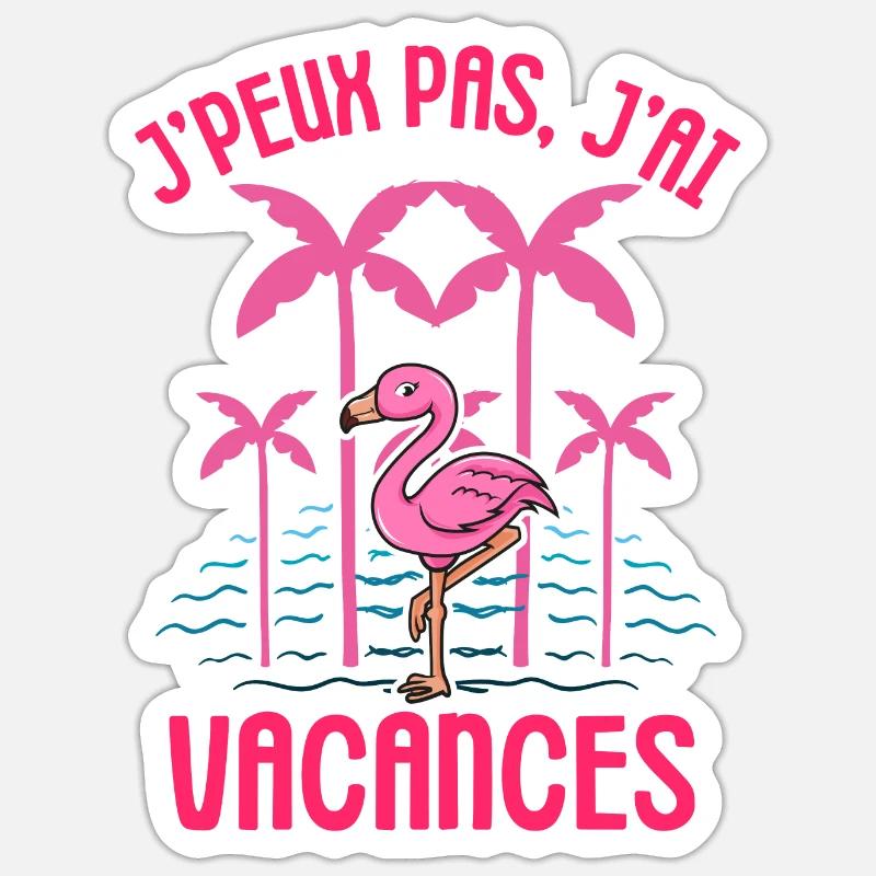 Flamant rose vacances été - Sticker taille S (10 x 10 cm) - blanc mat