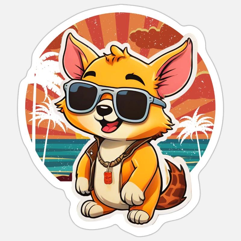 Renard surfeur - Sticker taille S (10 x 10 cm) - blanc mat