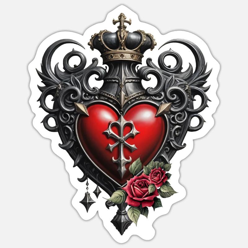Elegantes Gothic Herz - Sticker Größe S (10 x 10 cm) - Mattweiß