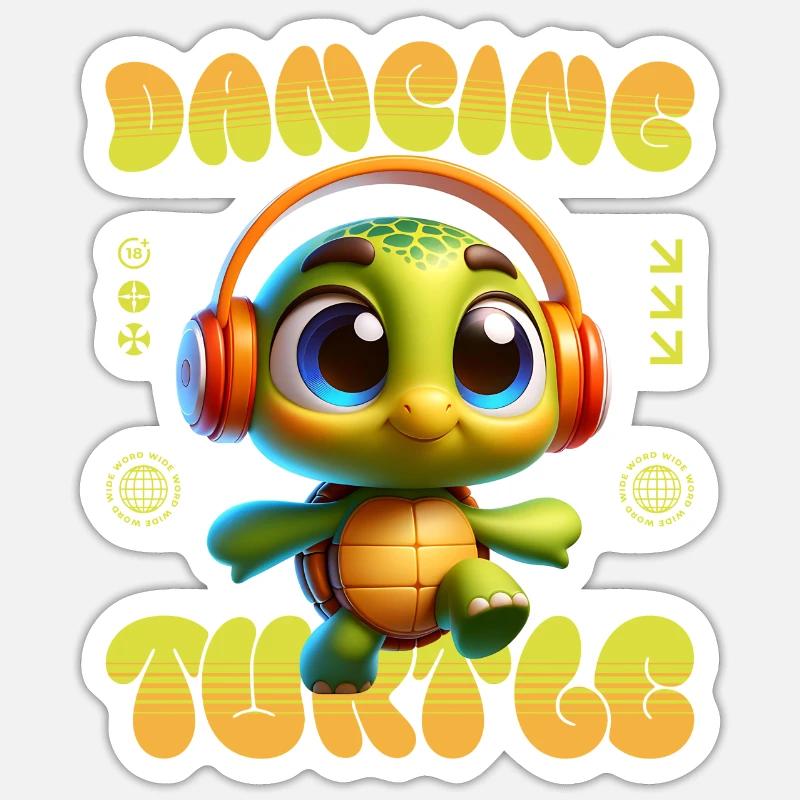 Dancing Turtle Music Sticker size S (10 x 10 cm)