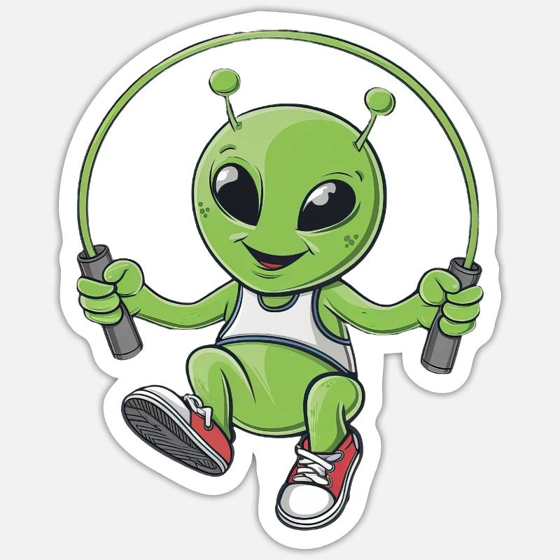 Alien mit Springseil Sticker Größe S (10 x 10 cm)