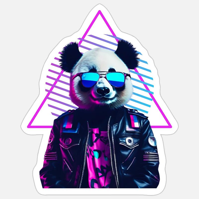 Retro Panda 80s Lederjacke Neonfarben Sticker Größe S (10 x 10 cm)
