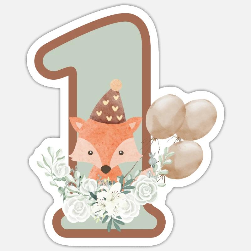 1e anniversaire renard fleurs - Sticker taille S (10 x 10 cm) - blanc mat