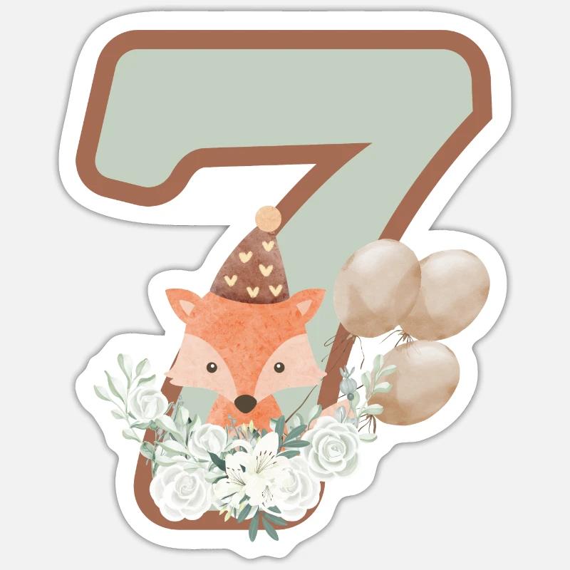 7e anniversaire renard fleurs - Sticker taille S (10 x 10 cm) - blanc mat