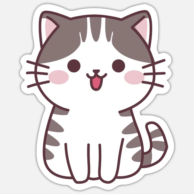 Chat mignon - Chat de bande dessinée - Sticker taille S (10 x 10 cm) - blanc mat