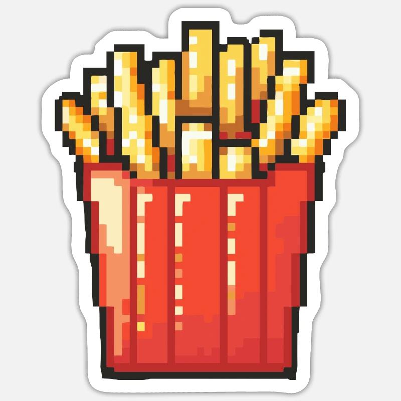 Frites Pixel Gamer - Sticker taille S (10 x 10 cm) - blanc mat