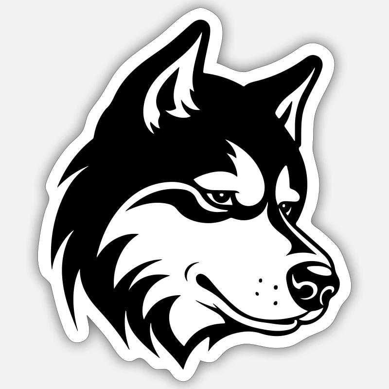 Tête de chien husky - Sticker taille S (10 x 10 cm) - blanc mat