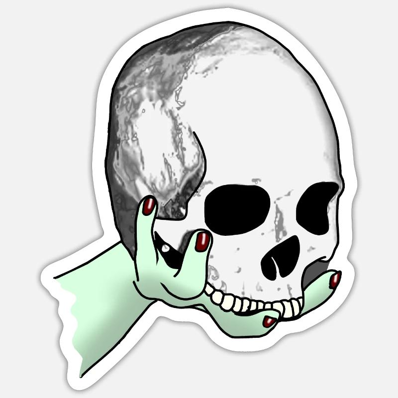 Totenkopf wird dargeboten - Sticker Größe S (10 x 10 cm) - Mattweiß