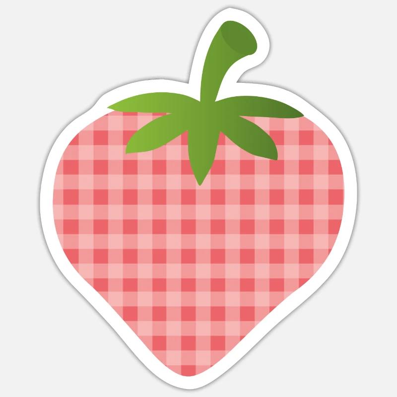 Strawberry with check pattern - personalizable - Sticker size S (10 x 10 cm) - white matte