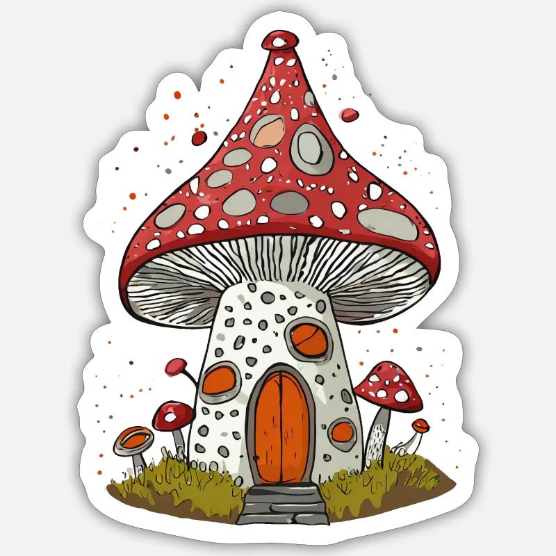 Maison champignon imaginative - Sticker taille S (10 x 10 cm) - blanc mat