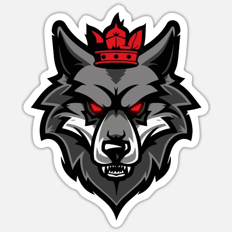 Wolf Kopf Krone - Sticker Größe S (10 x 10 cm) - Mattweiß