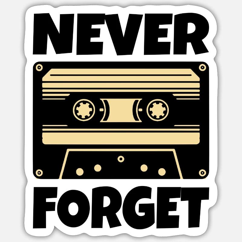 Kassette Retro Never Forget - Sticker Größe S (10 x 10 cm) - Mattweiß
