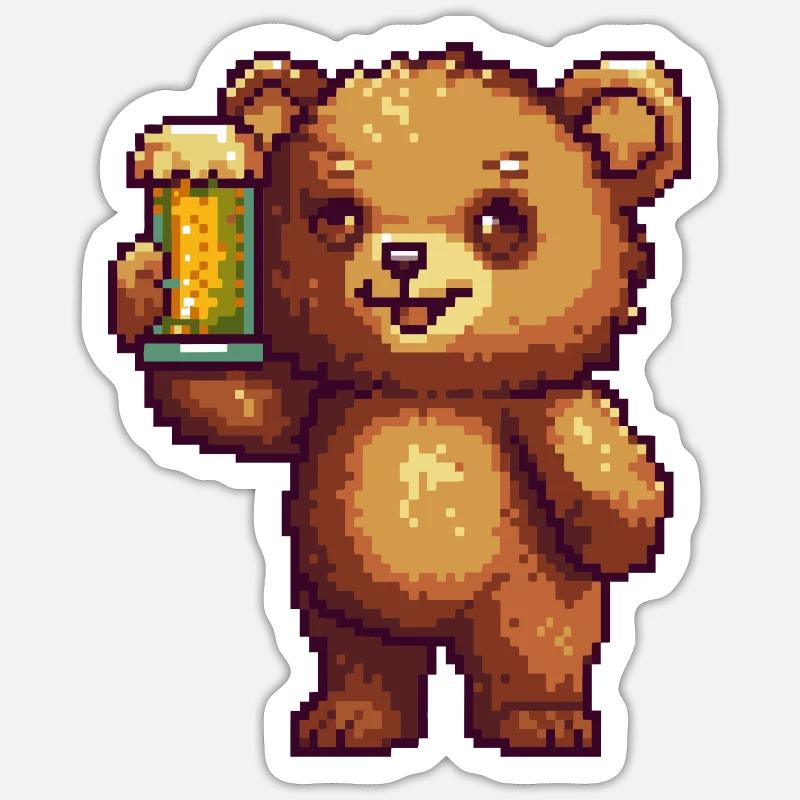 Bär Bier Pixel - Sticker Größe S (10 x 10 cm) - Mattweiß