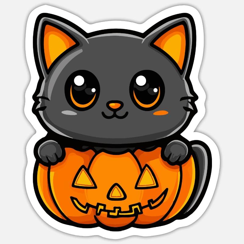 Chat Halloween Chat Bande dessinée - Sticker taille S (10 x 10 cm) - blanc mat