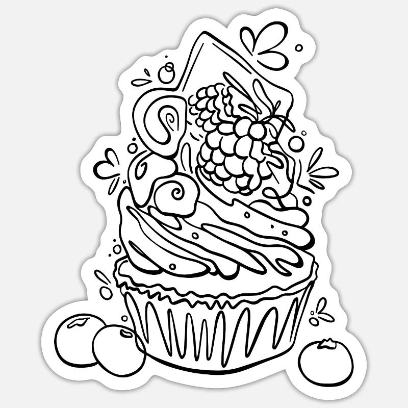 Cupcake au trait - Sticker taille S (10 x 10 cm) - blanc mat