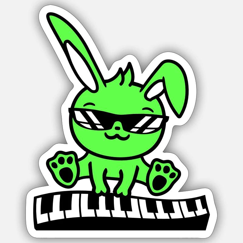 Easter Bunny Rabbit Cute Piano Keyboard Playing Sticker size S (10 x 10 cm)