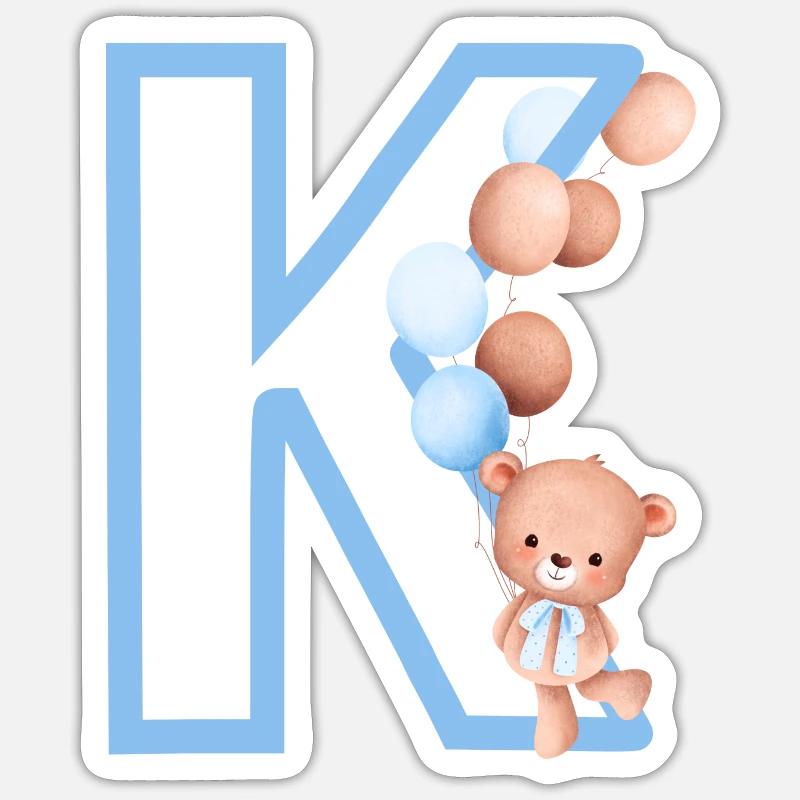 Blauer Buchstabe k Bär - Sticker Größe S (10 x 10 cm) - Mattweiß