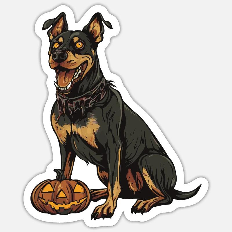Doberman Chien Halloween Zombie - Sticker taille S (10 x 10 cm) - blanc mat