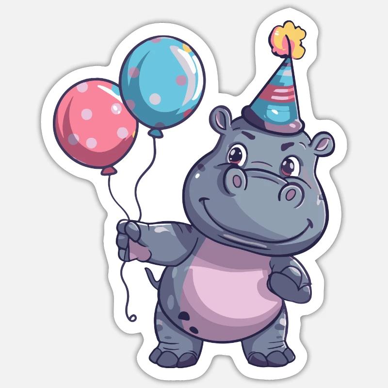 Nilpferd Geburtstag Comic Sticker Größe S (10 x 10 cm)