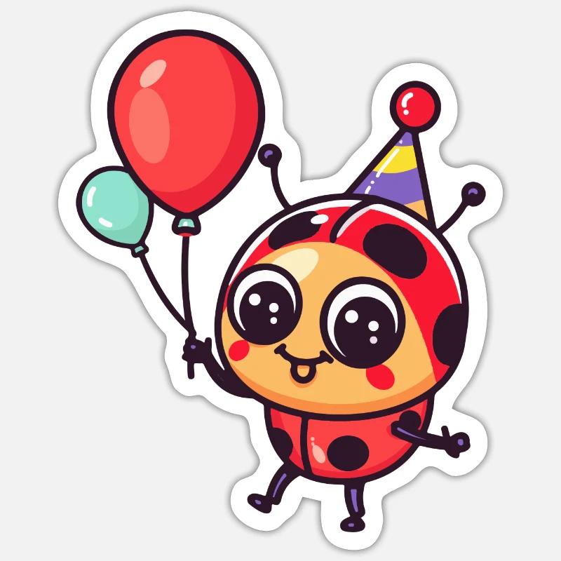 Marienkäfer Geburtstag Comic Sticker Größe S (10 x 10 cm)