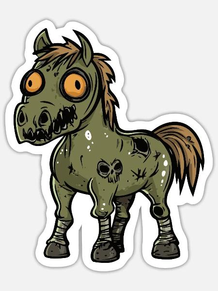 Pferd Halloween Comic Lustig - Sticker Größe S (10 x 10 cm) - Mattweiß