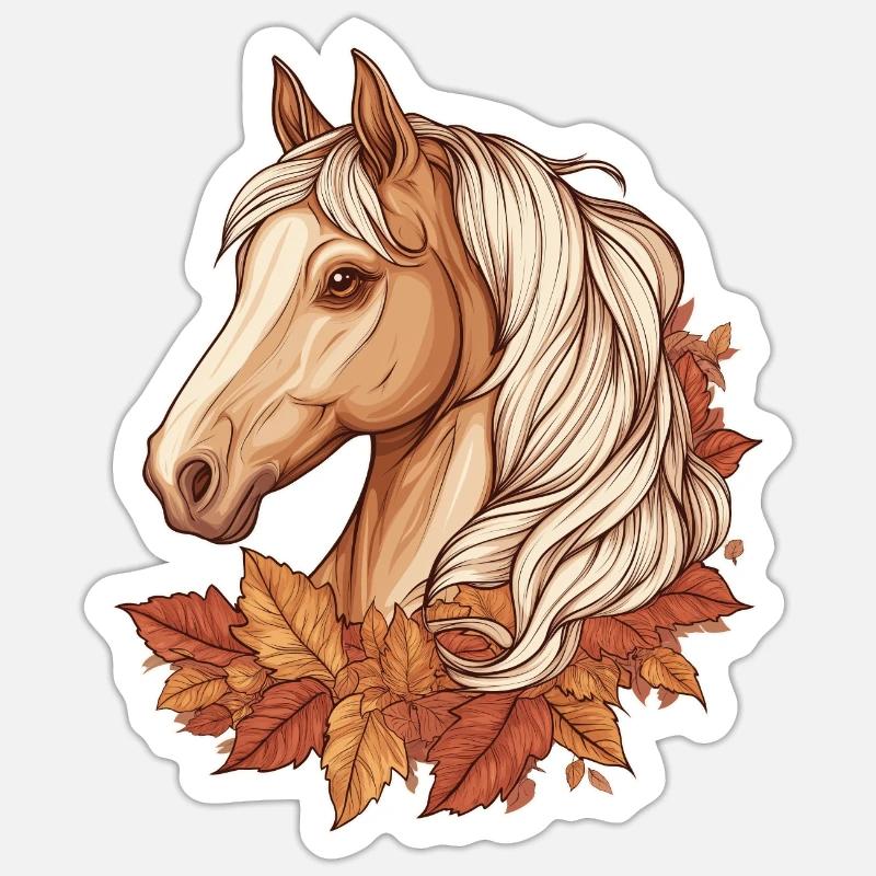 Pferd Herbst - Sticker Größe S (10 x 10 cm) - Mattweiß