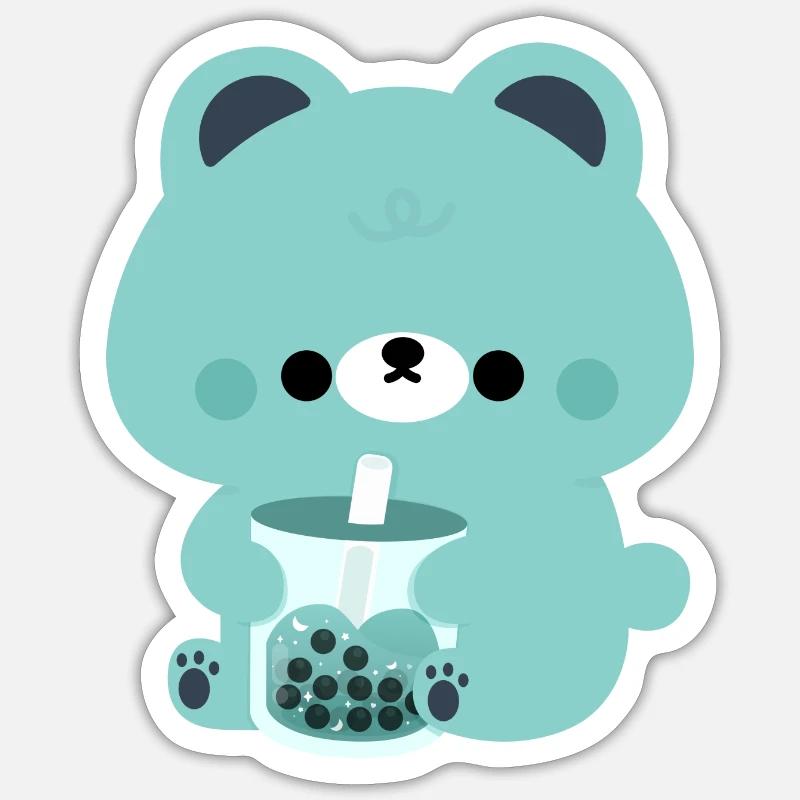 Ours Boba Turquoise - Sticker taille S (10 x 10 cm) - blanc mat