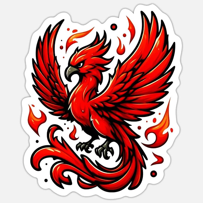 Roter Phönix - Sticker Größe S (10 x 10 cm) - Mattweiß