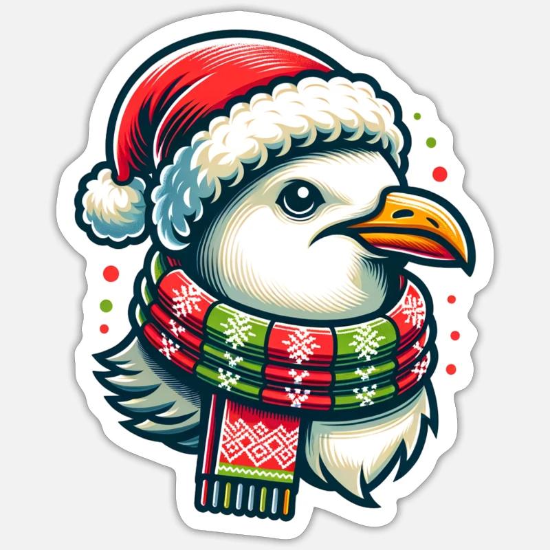 Moin Seagull Noël - Sticker taille S (10 x 10 cm) - blanc mat