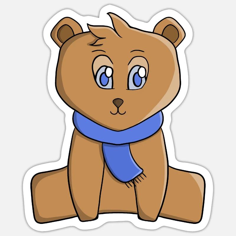 Teddybär mit blauem Schal - Sticker Größe S (10 x 10 cm) - Mattweiß