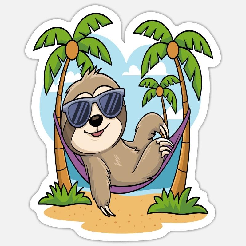 Lazy Sloth Chilling Under Palm Trees - Sticker size S (10 x 10 cm) - white matte