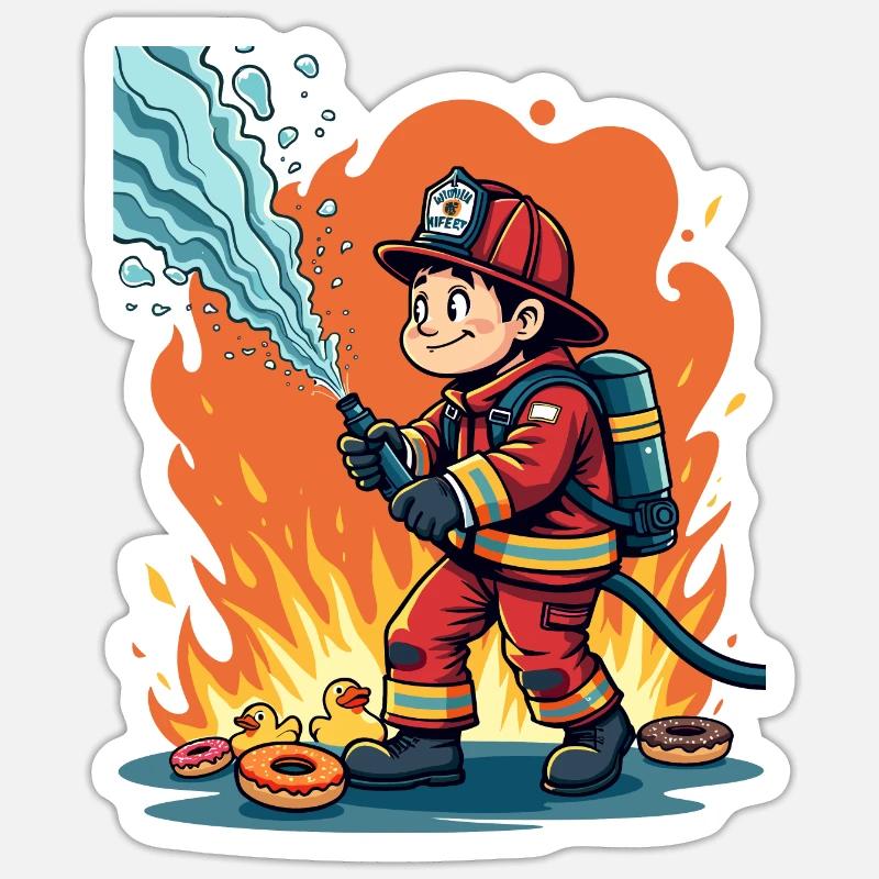Humour de pompier – Conception de canards et de beignets en caoutchouc Sticker taille S (10 x 10 cm)