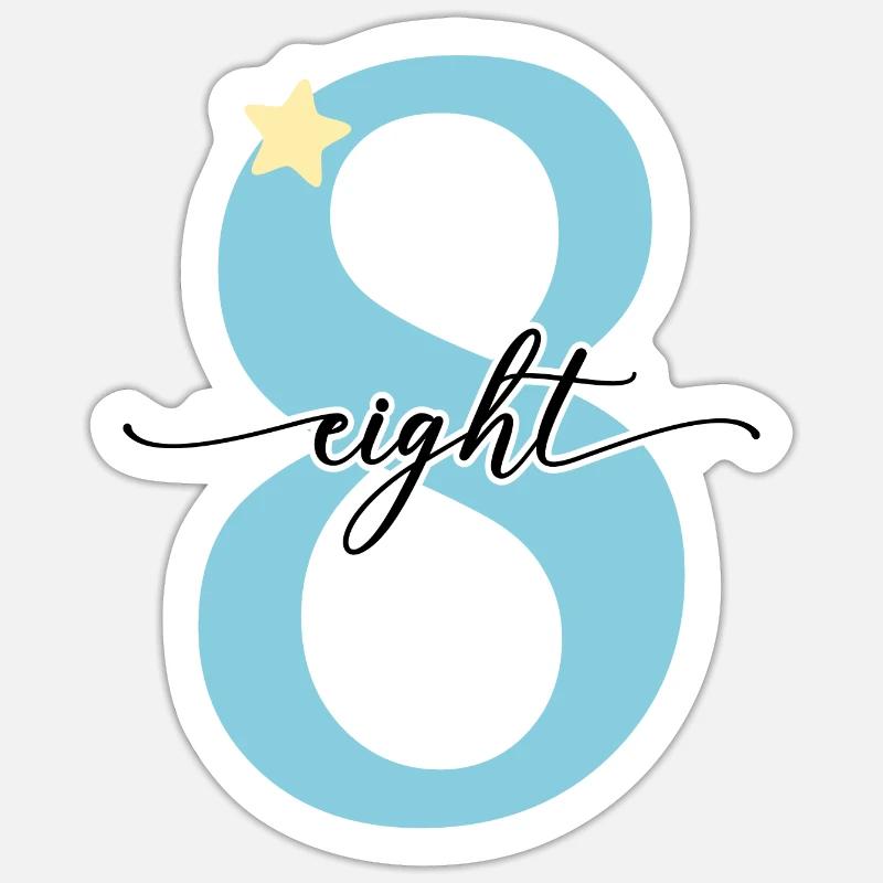 8e anniversaire, huit ans - Sticker taille S (10 x 10 cm) - blanc mat