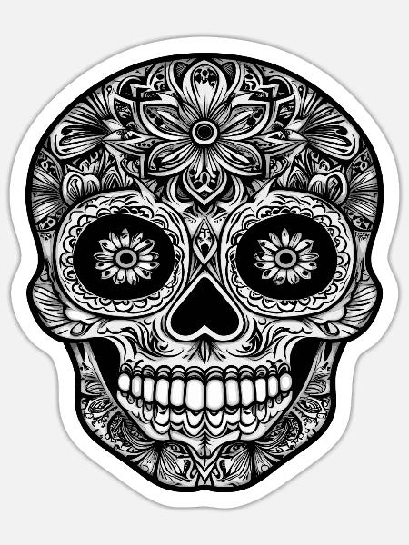 Komplizierte schwarz-weiße Zuckerschädelkunst - Sticker Größe S (10 x 10 cm) - Mattweiß