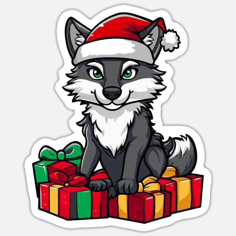 Cadeaux de Noël Loup - Sticker taille S (10 x 10 cm) - blanc mat