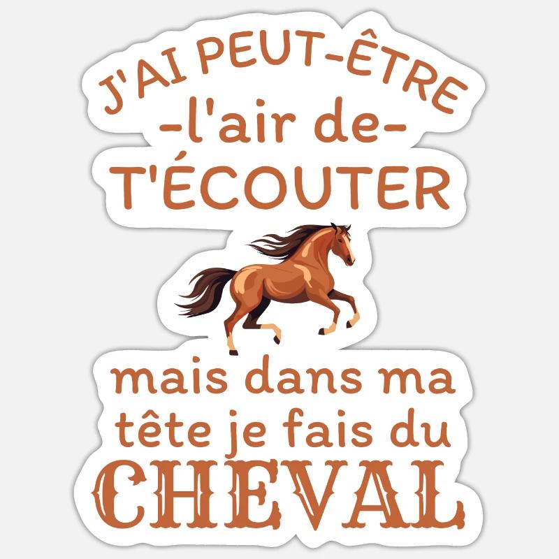 Humour Cheval cavalier cavalière - Sticker taille S (10 x 10 cm) - blanc mat