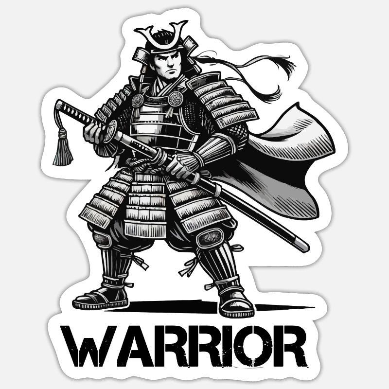 Samurai Comic - Sticker Größe S (10 x 10 cm) - Mattweiß