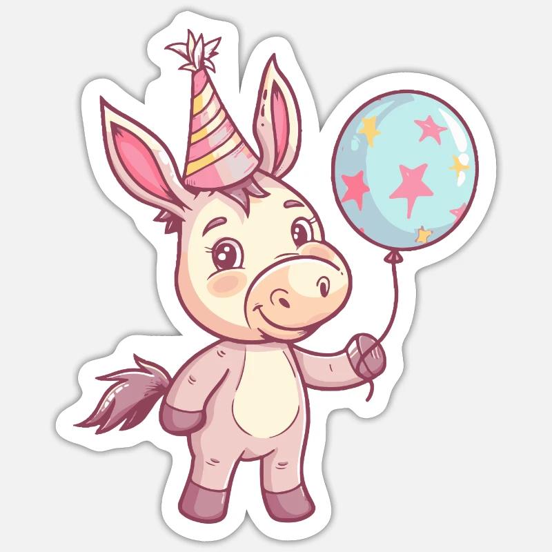 Esel Geburtstag Comic Niedlich Sticker Größe S (10 x 10 cm)