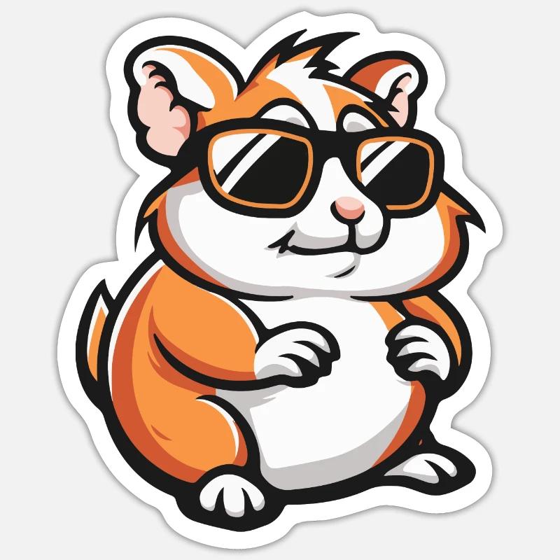 Hamster Bande Dessinée Cool - Sticker taille S (10 x 10 cm) - blanc mat