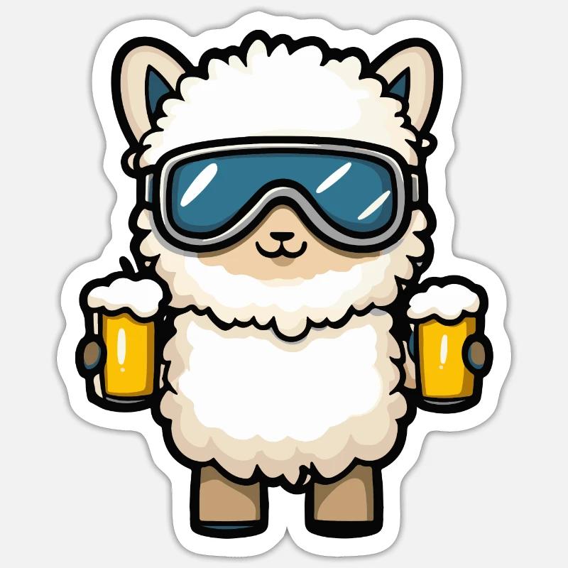 Alpaga Llama Ski Bière - Sticker taille S (10 x 10 cm) - blanc mat