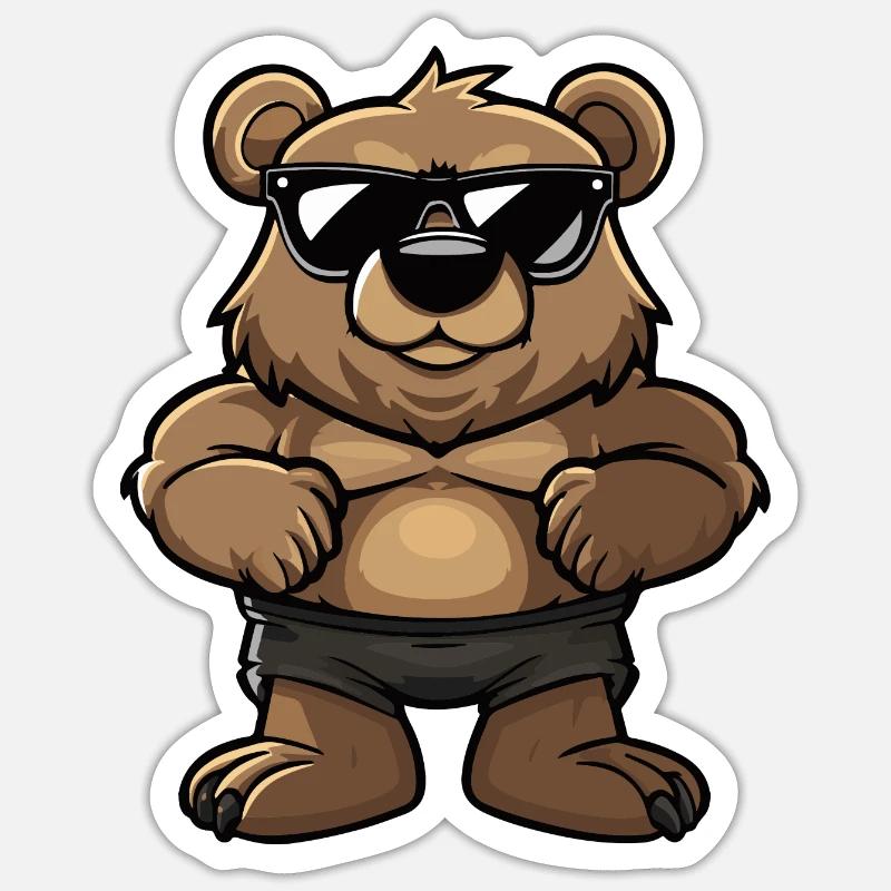 Bär Cool Comic - Sticker Größe S (10 x 10 cm) - Mattweiß