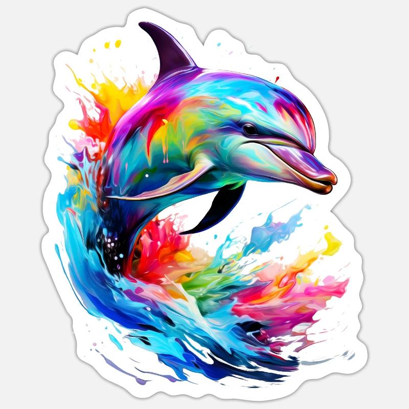 Bemalter Delfin Sticker Größe S (10 x 10 cm)