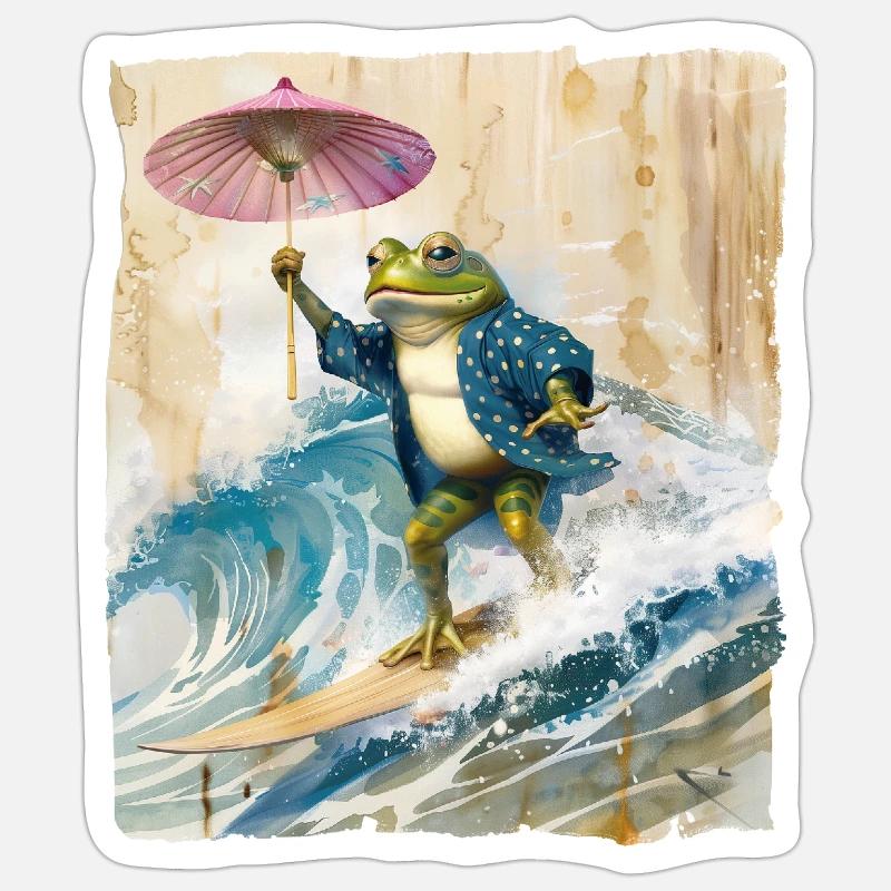 Frosch Surfen - Sticker Größe S (10 x 10 cm) - Mattweiß