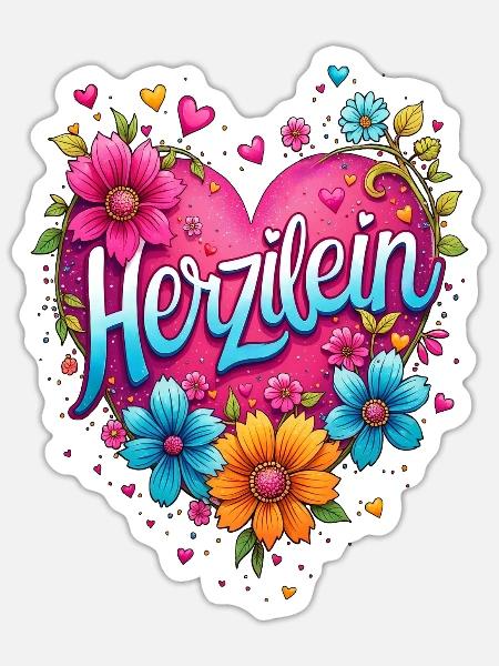 Herzilein, Herz, Geschenk, Liebeserklärung, Liebe - Sticker Größe S (10 x 10 cm) - Mattweiß