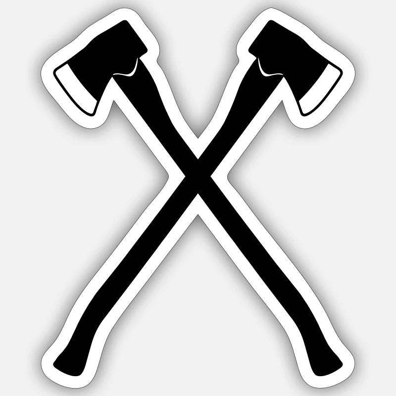 Two lumberjack axes crossed - Sticker size S (10 x 10 cm) - white matte