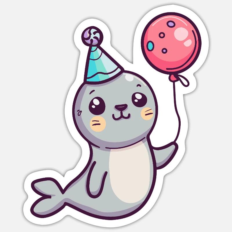 phoque animal anniversaire bébé - Sticker taille S (10 x 10 cm) - blanc mat